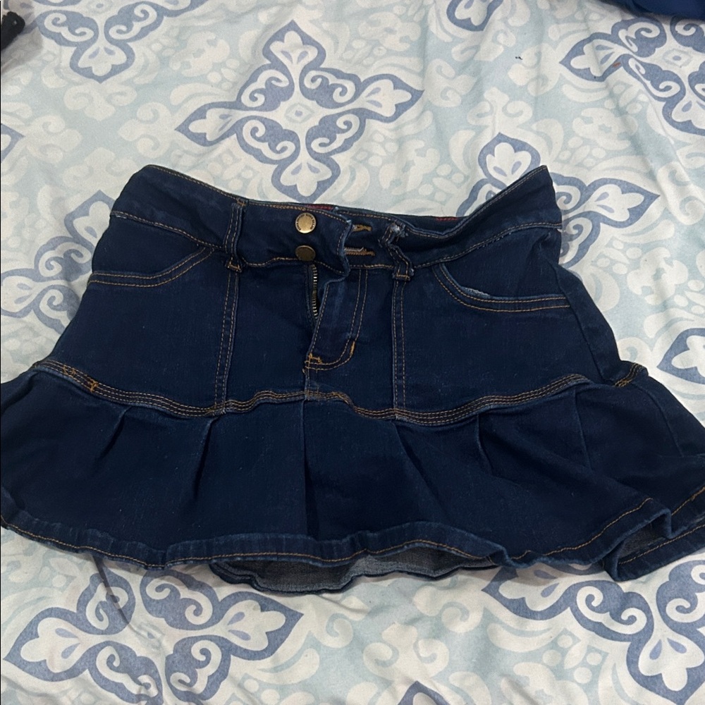 Dark Blue Denim Skirt with Ruffle Hem